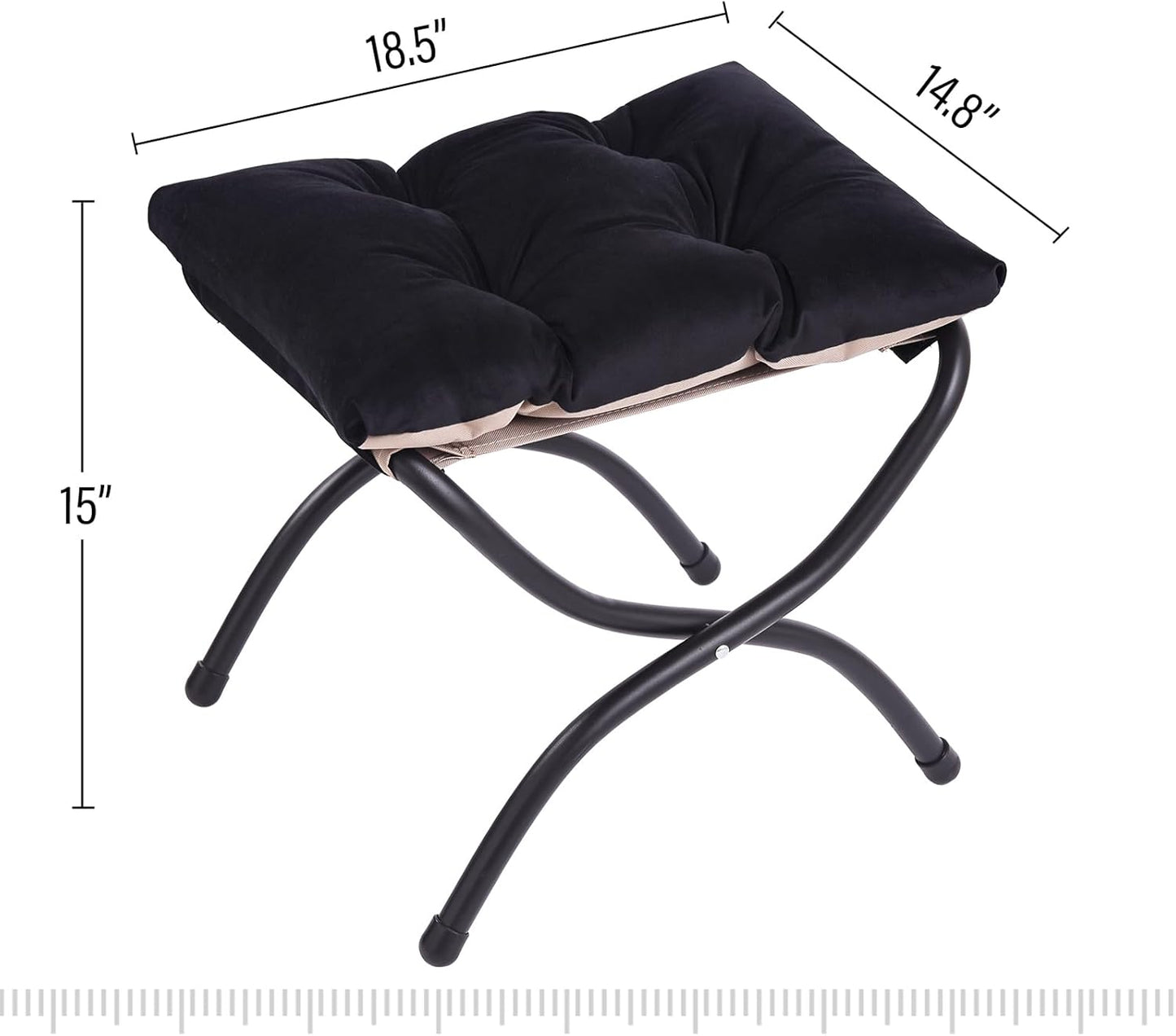 LITA 2 Pcs Folding Upholstered Footrest Stool, Modern Small Portable Accent Ottoman with Detachable Thick Cotton Cushion, Padded Sofa Stool with Metal Frame, Living Room & Bedroom,Velvet Black