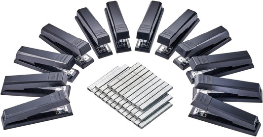 Bostitch Office Stapler, No-Jam Premium for Desktop, Includes 1,250 Staples, Full-Strip, 25 Sheet Capacity, Black, Pack of 12