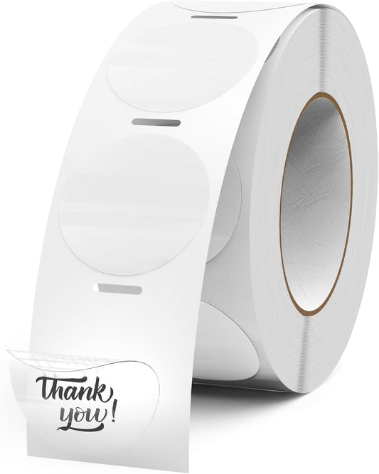 Clear Thermal Labels Round Vinyl 1 Inch Transparent Direct Printer Stickers Label Circle Self Adhesive Waterproof Decals Roll for Home Office Business QR Code Seal DIY Logo 500 PCS