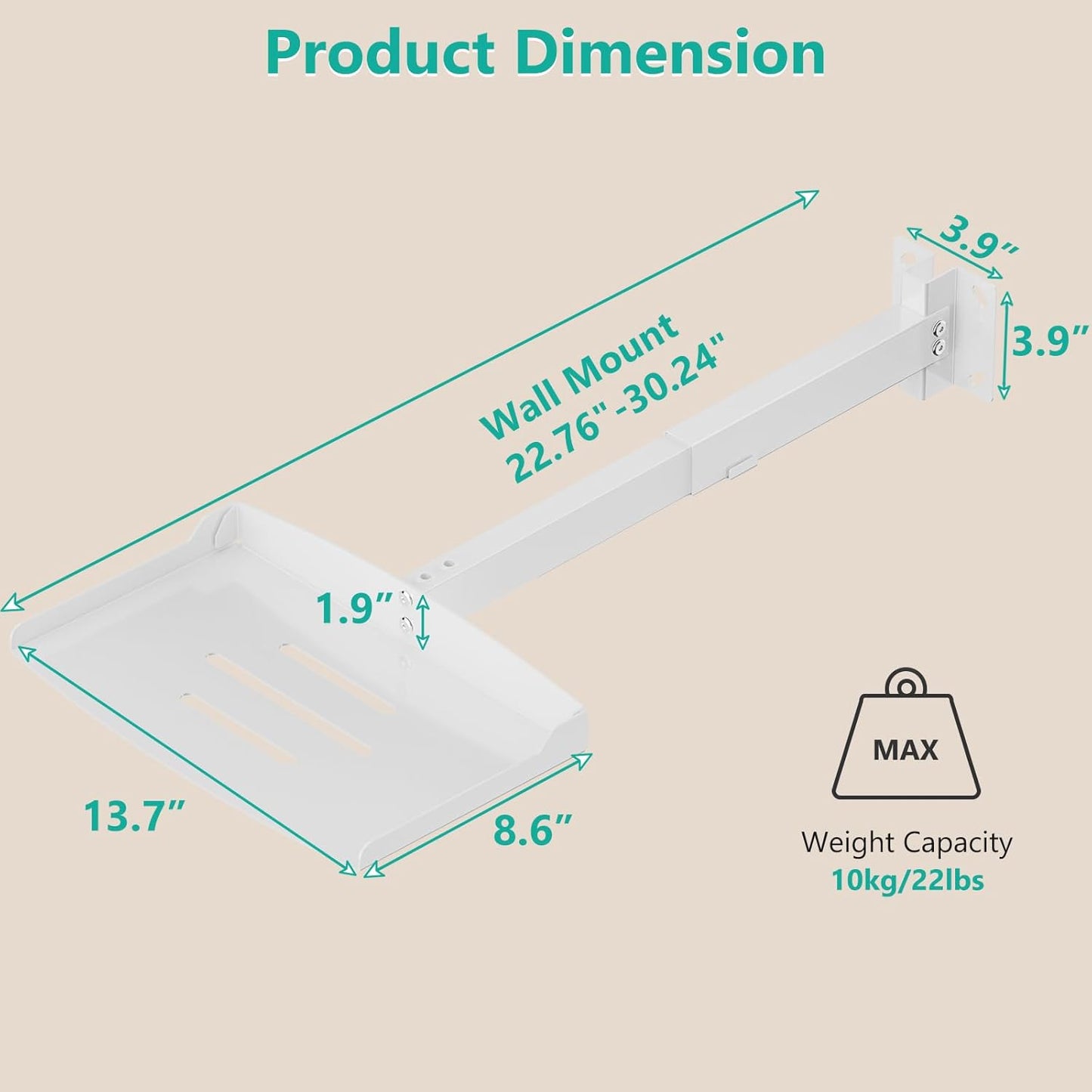 WALI Projector Ceiling Mount Tray，Projector Wall Mount Holds up to 22lbs，Height Adjustable Universal Projection Mount Tray 13.7'' x 8.6'', No Hole Installation, Hidden Cable Routing, White (PM-005-W)