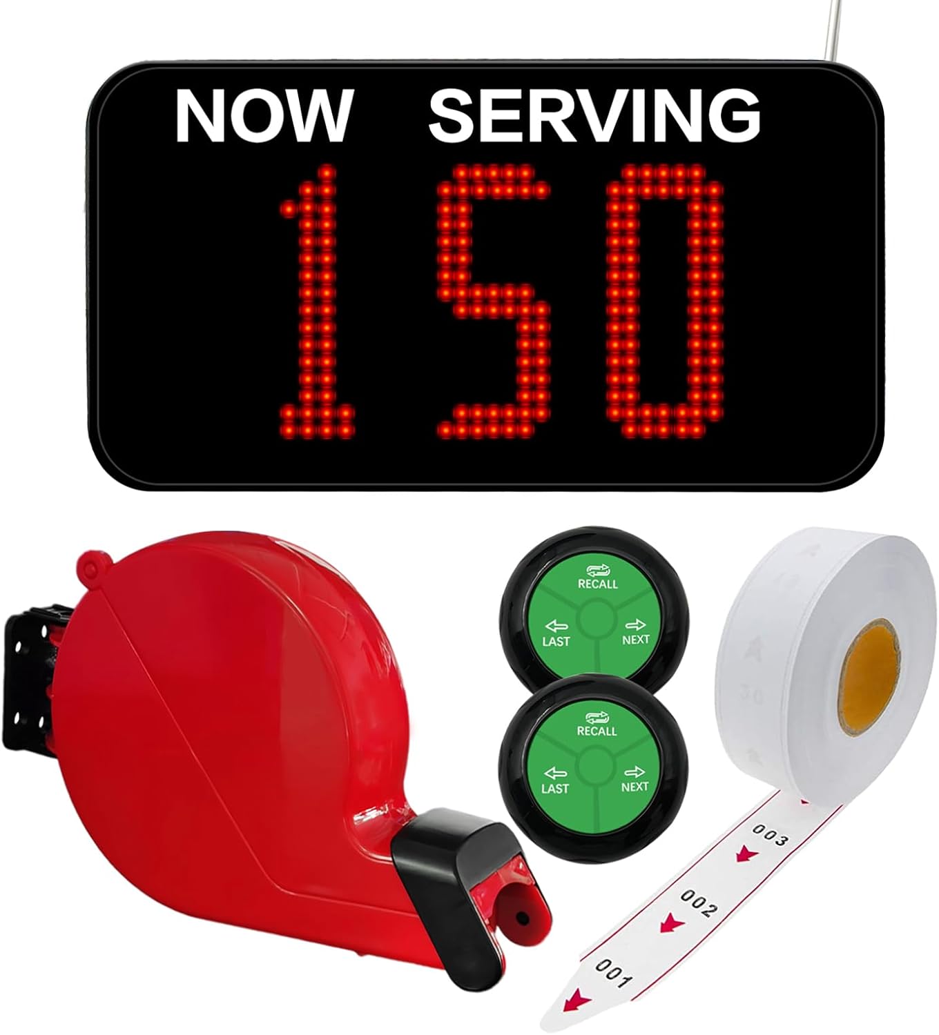 Take a Number System Queue Wireless Calling System with 1 Take a Number Display 2 NEXT Call Button 1 Ticket Dispenser 3-Digit Ticket Roll for Restaurant Hospital Clinic Bank Haunted House