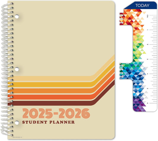 Global Datebooks Dated Middle School or High School Student Planner for Academic Year 2025-2026 Includes Ruler/Bookmark and Planning Stickers (Matrix Style - 8.5"x11" - Retro)