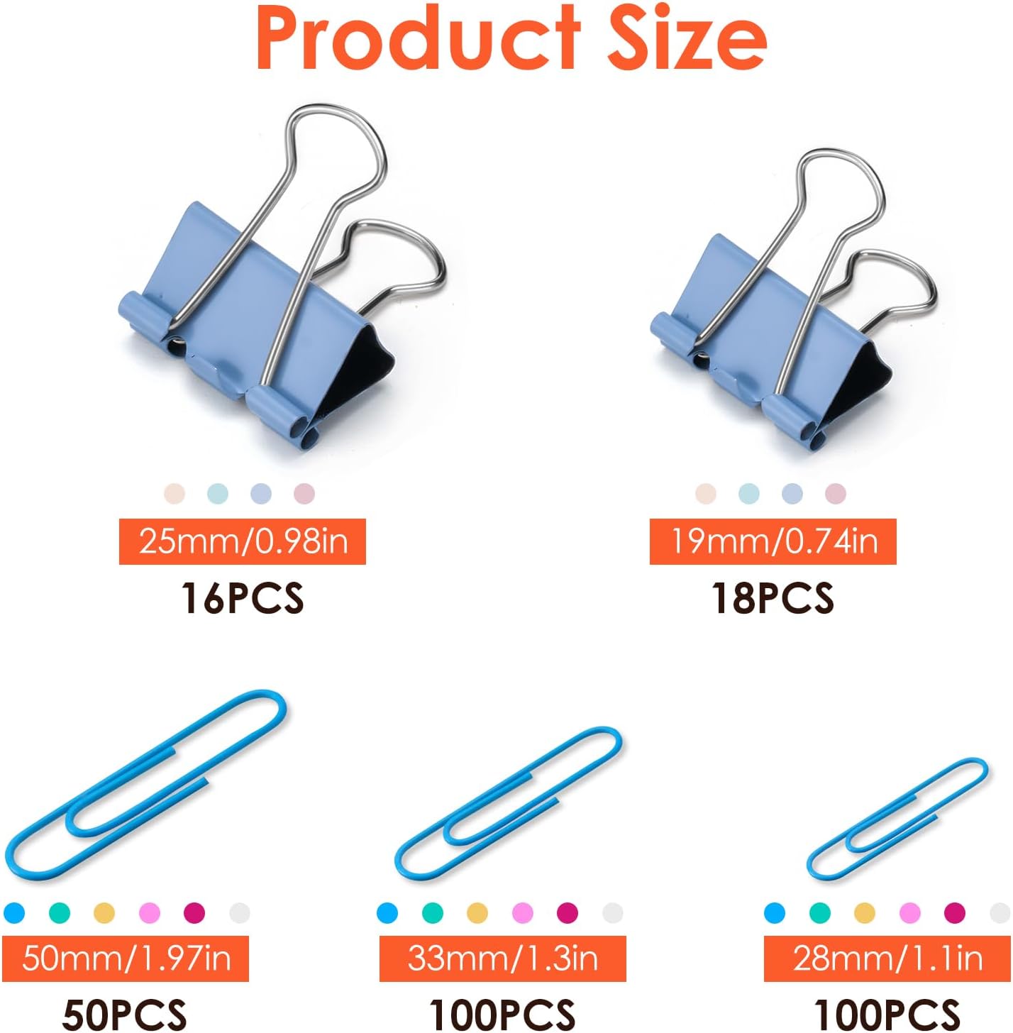 284 PCS Office Clips Set Small Medium Large Binder Clips and Paper Clips Colored Assorted Sizes for Home, School and Office Supplies