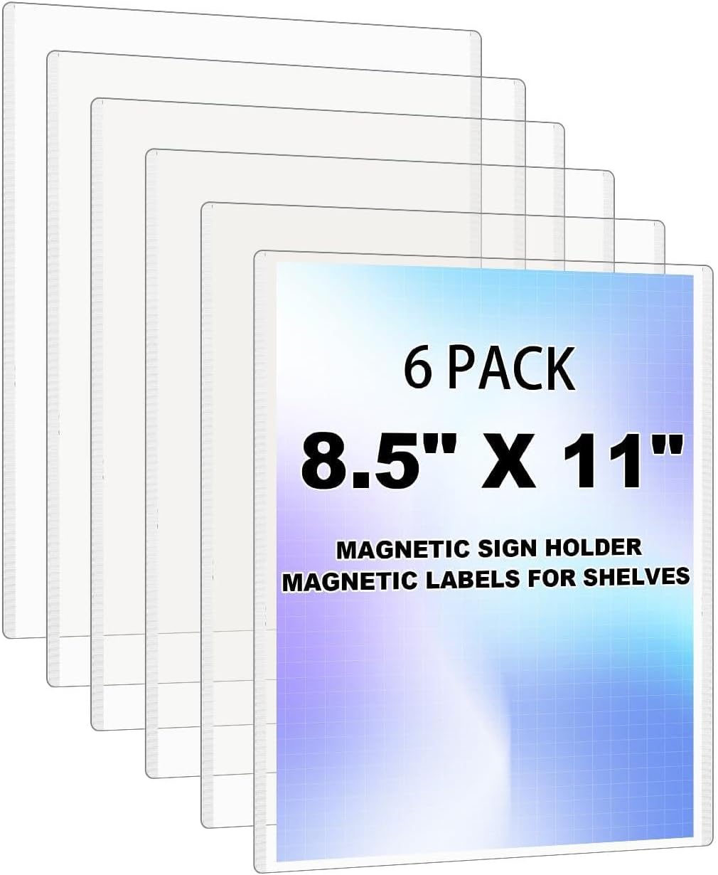 Transparent Sleeves 8.5x11 for Document Paper,Rigid Plastic Information Holders Accommodates 8x10 6PCS,Adhesive Magnet Sheet Included