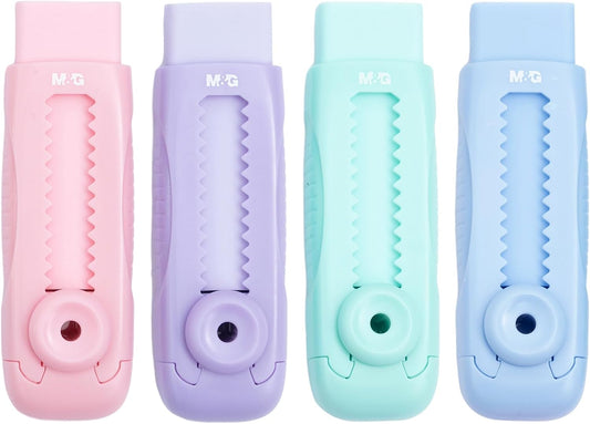 M&G 4 Pcs Cute Erasers for Kids Sliding Retractable Pencil Erasers, Push Pull Design Cute Erasers Stationery Supplies for Kids Back to School Supplies for Office