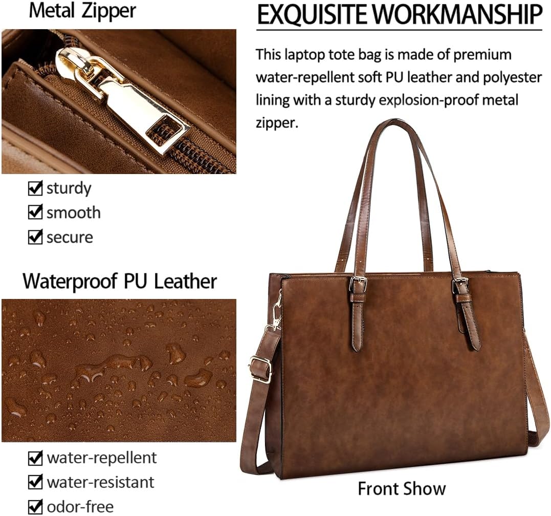 Laptop Bag for Women Waterproof Lightweight Leather 15.6 Inch Computer Tote Bag Business Office Briefcase Large Capacity Handbag Shoulder Bag Professional Office Work Bag
