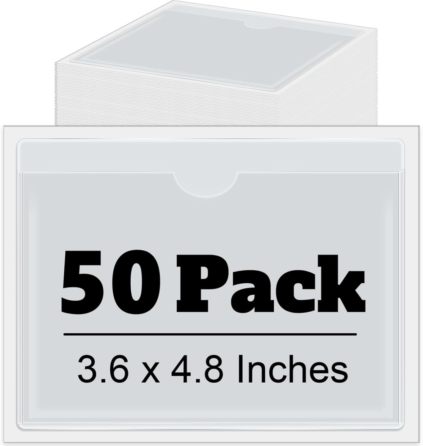 Chinco 50 Pack Clear Adhesive Pockets, Labels for Storage Bins, Plastic Self Adhesive Index Card Holder with Top Open for Organizing Bins Box Drawer(3.6 x 4.8 Inches)