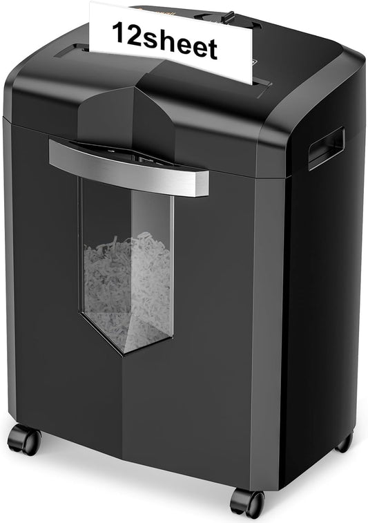 Bonsaii Paper Shredder, 12 Sheet Cross Cut Shredders for Home Office Heavy Duty, 20-Minutes Running Time with 4.2 Gal Pullout Bin for Credit Card Jam-Proof Shredding Machine (C266-A New)