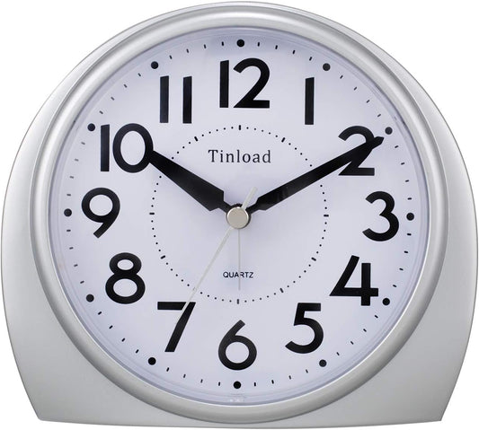 5.5" Large Analog Alarm Clock Silent Non Ticking, Gentle Wake, Beep Sounds, Increasing Volume, Battery Operated Snooze and Manual Light, Easy Set,Silver(Best for Elder)