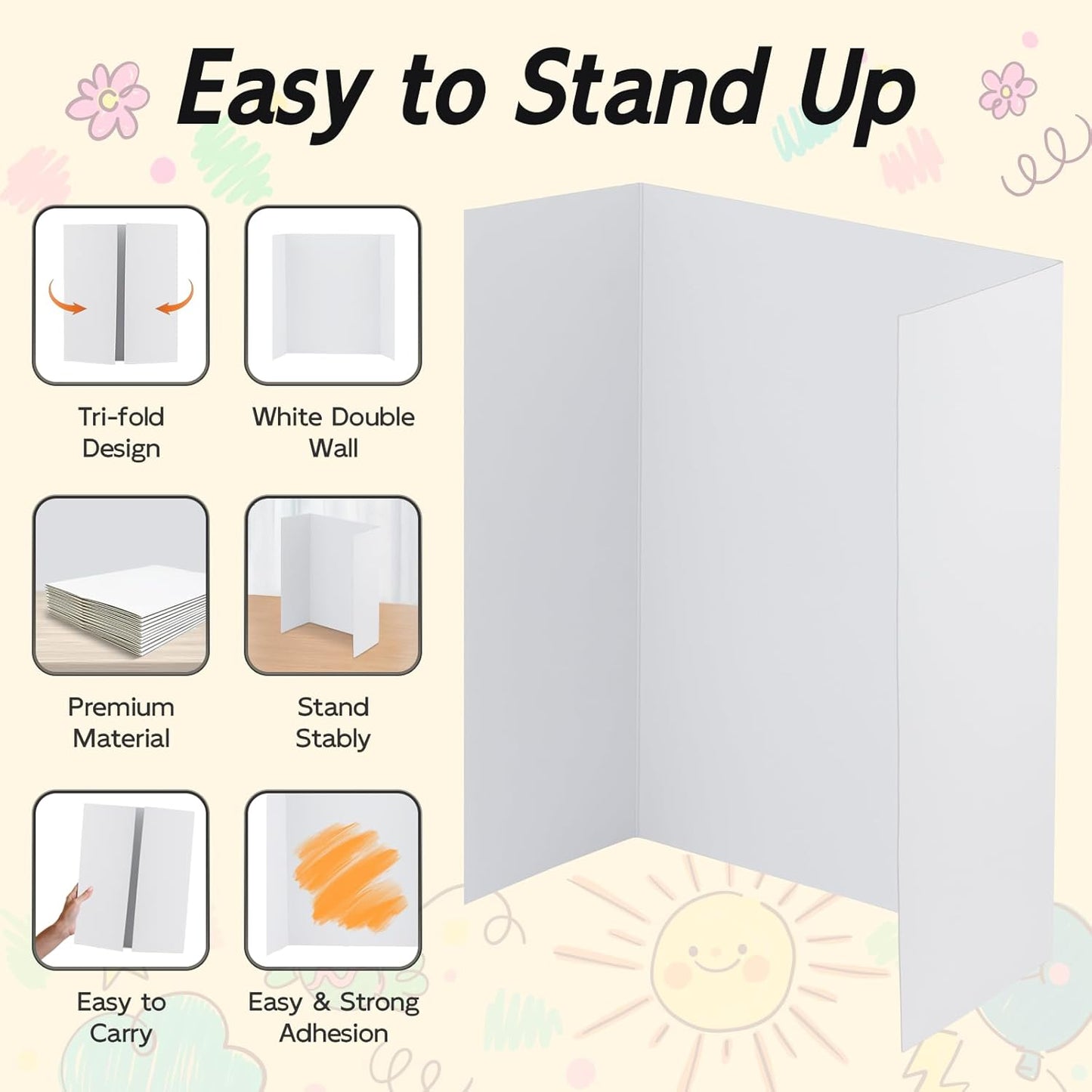 12 Pack Trifold Poster Board, 16x40 Inches White Presentation Board, Portable Display Board for Science Fair, School DIY Project and Business Exhibitions