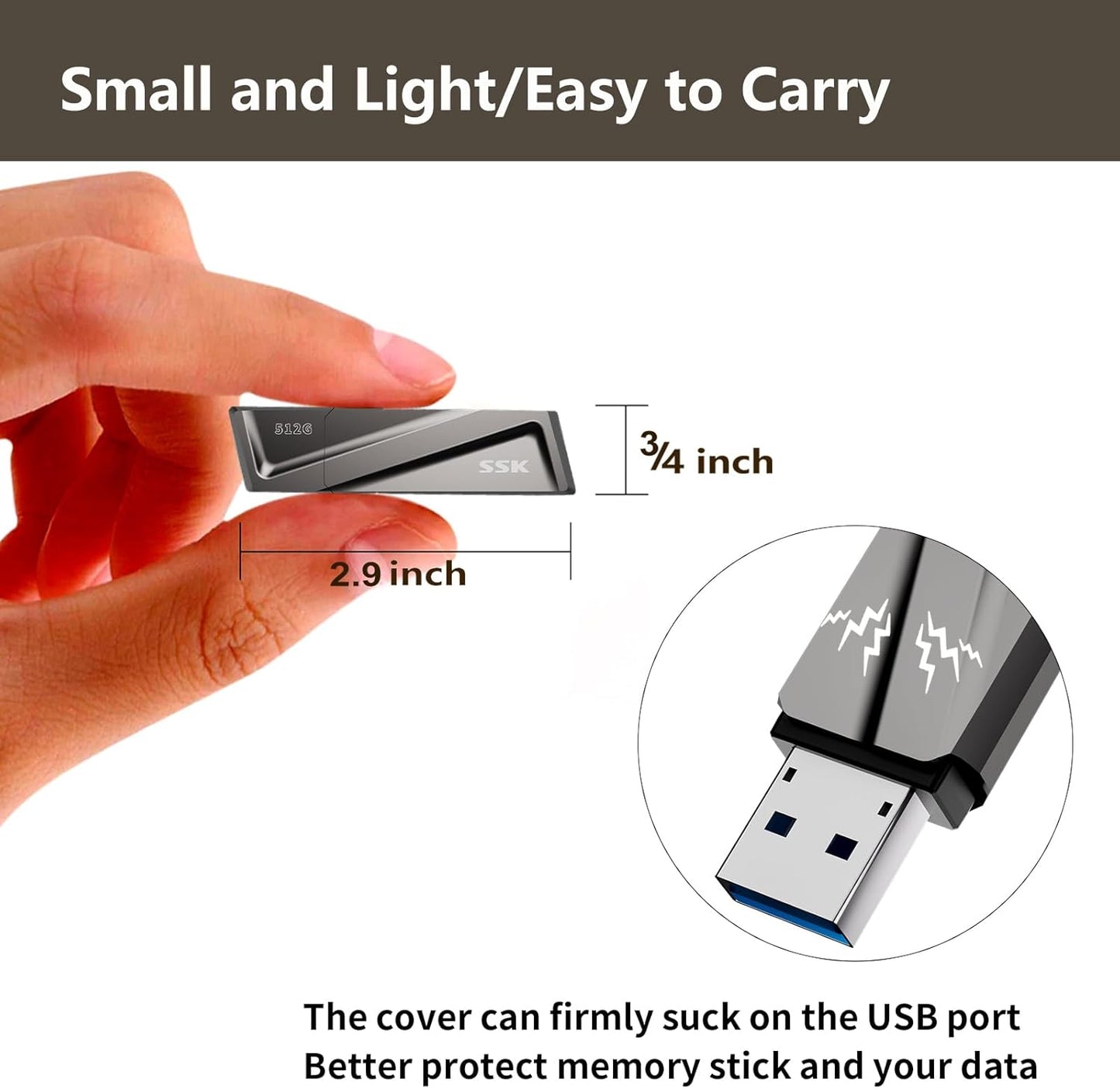 SSK 512GB USB Flash Drive 550MB/s USB 3.2 Gen2 USB Thumb Drive Fast Transfer Speed Externel Solid State Drive +USB C Adapter USB C Memory Stick for Type C Smartphone,MacBook/Pro/Air Laptop and More