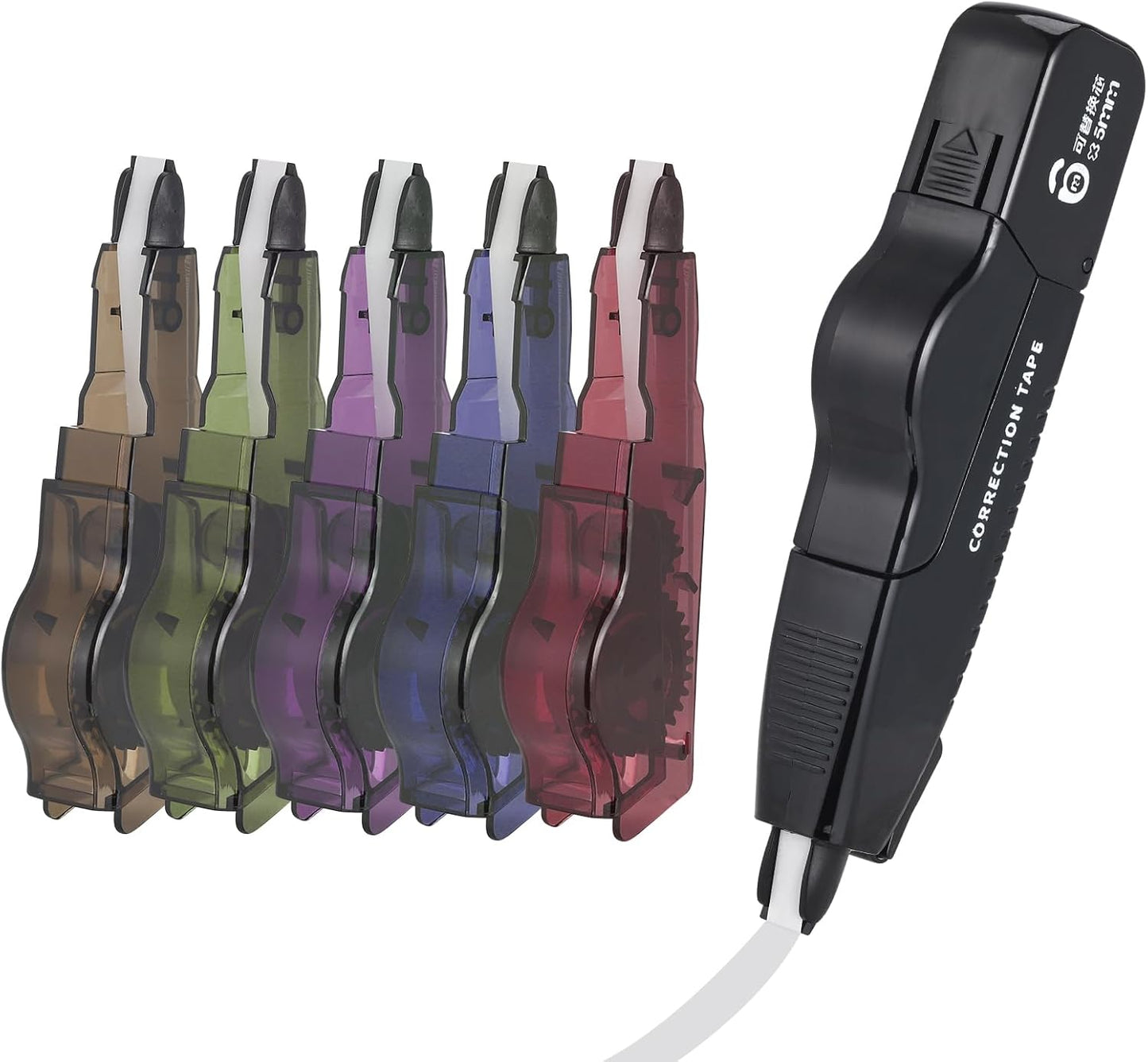 Refillable Quick-Dry White Correction Tape Set, 118ft(36m) Total, 6-Count Pack, Aesthetic Cute Pen-Shaped Applicator, School & Office Supplies(Black)