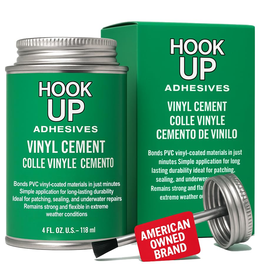 HOOK UP Adhesives Vinyl Contact Cement, Glue 4oz Waterproof, Fast-Drying Repair Adhesive for Pools, Inflatables, PVC, Air Mattresses, PVC Pipes, Tarps, Boats, Rafts, Upholstery Strong Bond, Cement