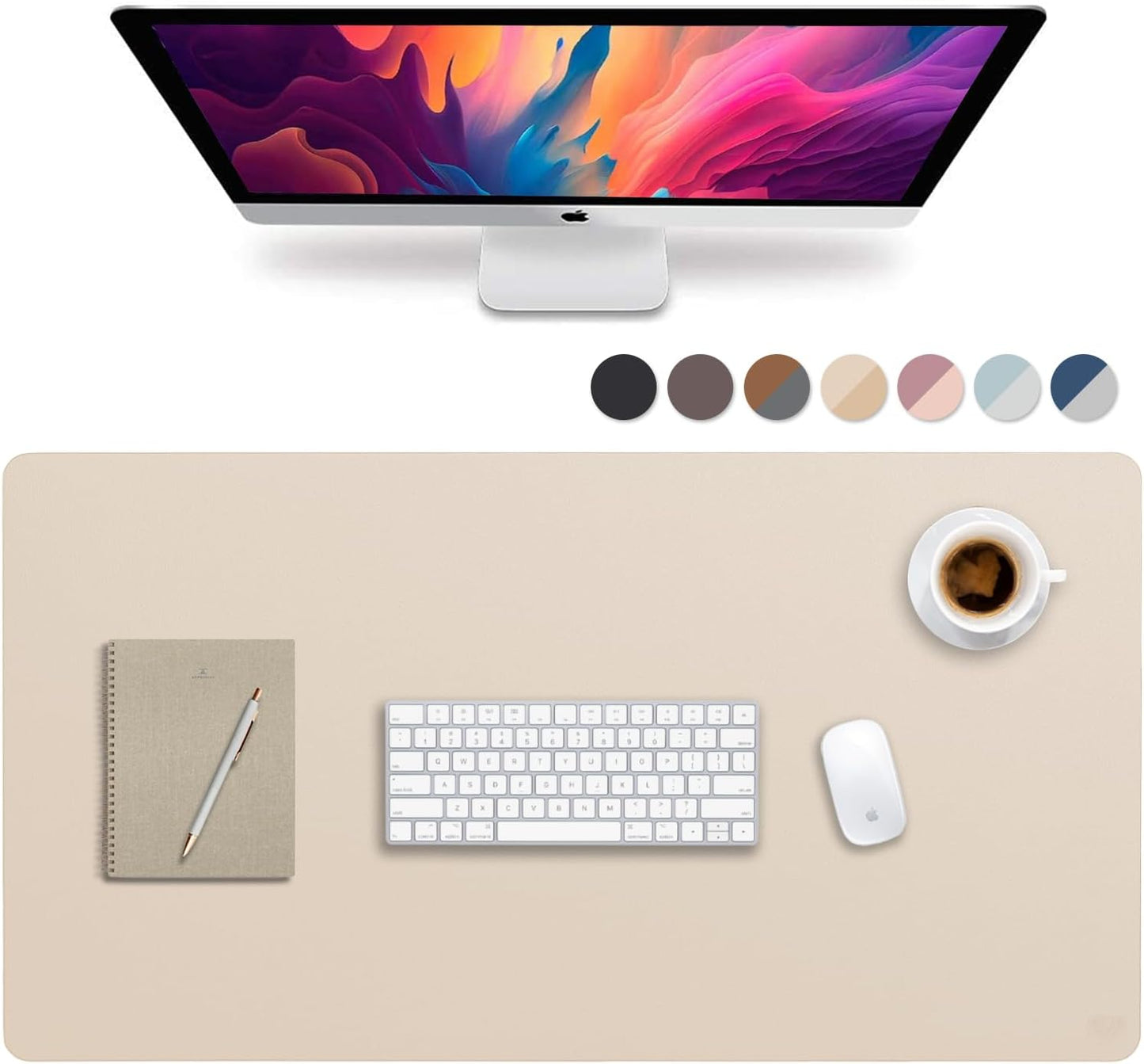 Vine Creations Leather Desk Mat Large 44" x 22", Desk Protector Mat, PU Leather Desk Pad, Large Mouse Pad Desk Blotter, Desk Pads on Top of Desks, Desk Matt for desktop Office Desk Mat (Beige/Apricot)