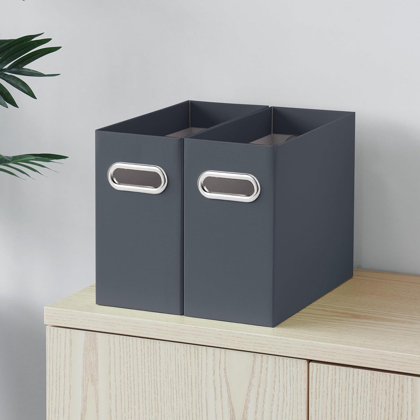 Oterri File Organizer - Small Cardboard Storage Box, Collapsible and Portable With Handle for Letter Size Files, Hanging Folder Box (Dark Grey, Letter Size - 6 Packs)