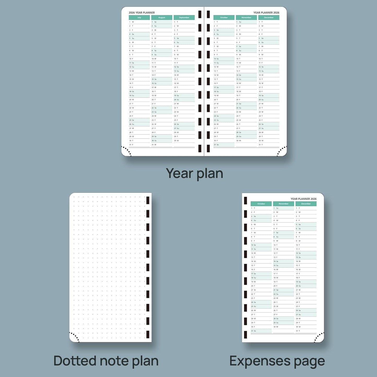 POPRUN 2026 Pocket Planner (Slim Size 3.5" x 6.5") Weekly and Monthly Calendar for Purse, with Hourly Time Slots, 100GSM Thick Paper, Spiral Soft Cover, Pen Holder - Brown