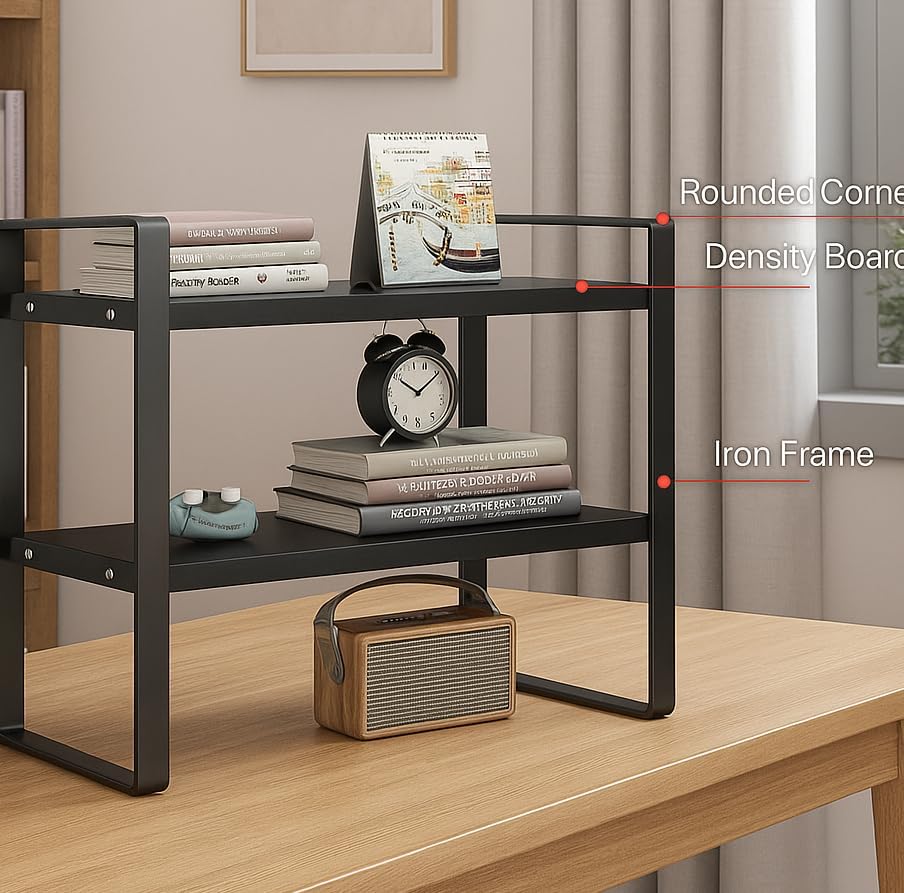 Desktop Organizer Shelf,Desktop Shelves,Office Storage Rack Computer Desk Bookshelf,2-Tier Wood Display Shelf for Office,Home,Dormitory Supplies