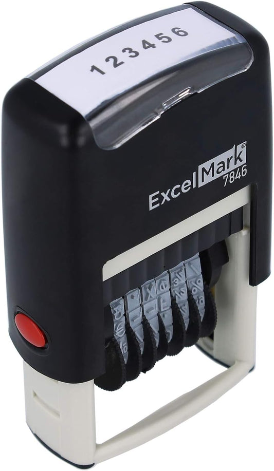 ExcelMark Self-Inking Rubber Number Stamp, Black Numbering Stamp, 6 Digit