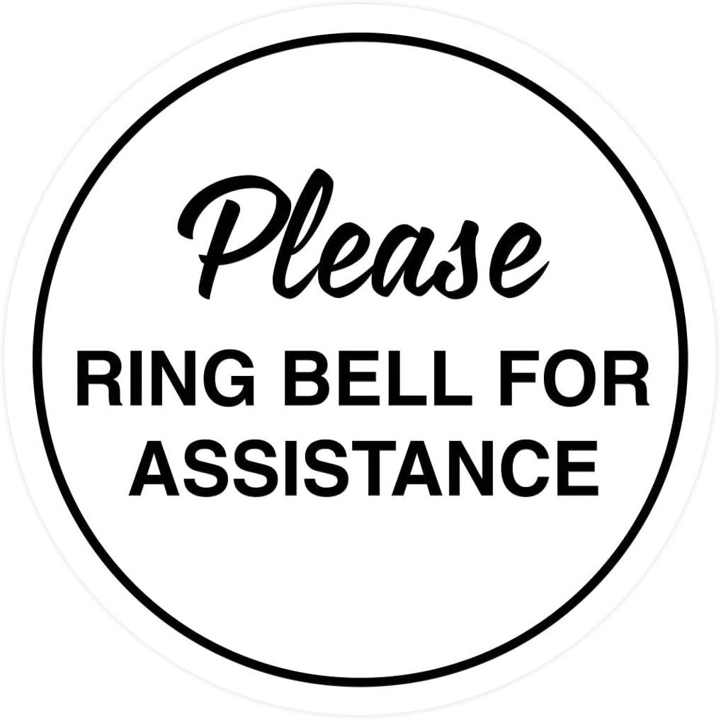 Signs ByLITA Circle Please Ring Bell For Assistance Wall or Door Sign | Easy Installation | Front Desk Reception Sign (White) - X-large (1 Pack)
