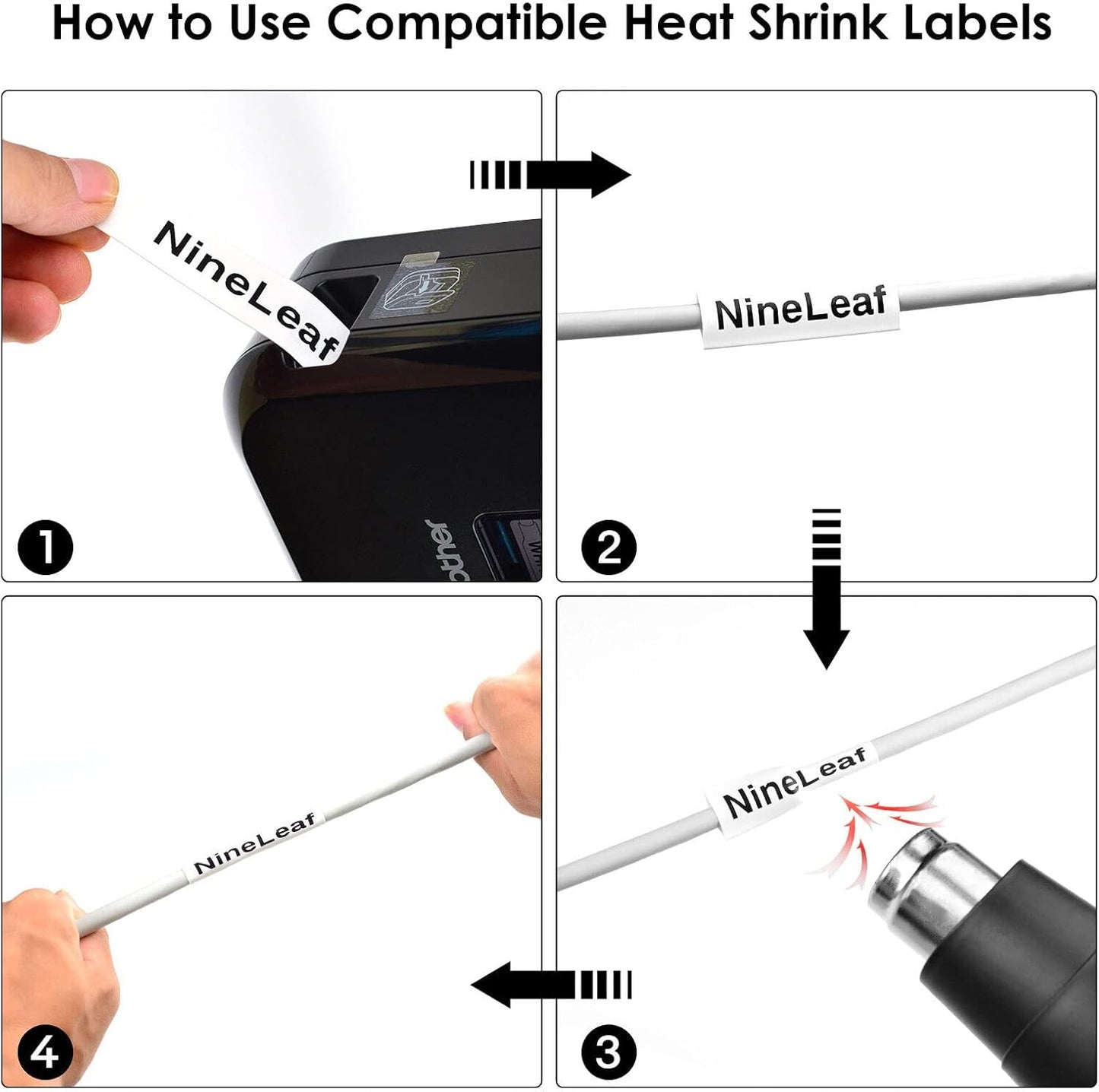 NineLeaf 2 Pack Black on White Heat Shrink Tubes Label Tape Compatible for Brother HSe-231 HSe231 HS231 HS-231 11.7mm 0.46'' P-Touch PT-D200 PT-D215e PT-D201 PT-D210 PT-D400 PT-D600 Label Maker