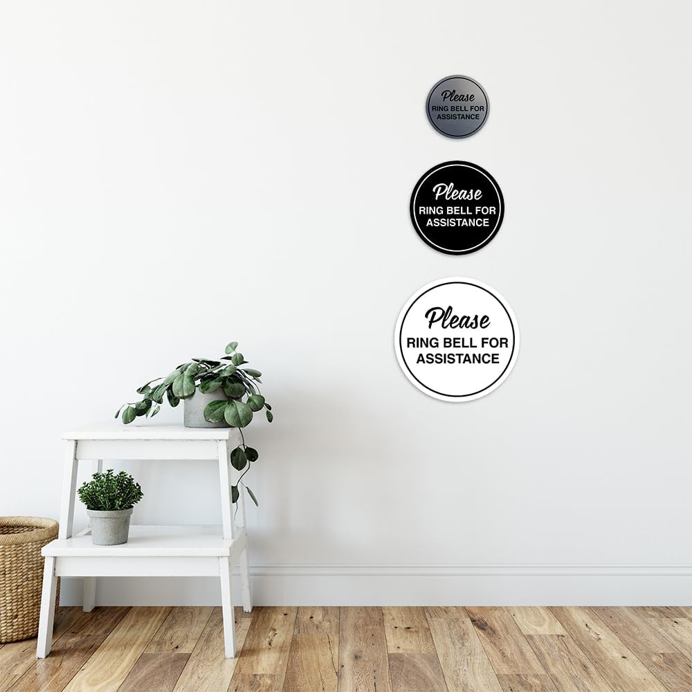 Signs ByLITA Circle Please Ring Bell For Assistance Wall or Door Sign | Easy Installation | Front Desk Reception Sign (Navy Blue/White) - X-large (1 Pack)