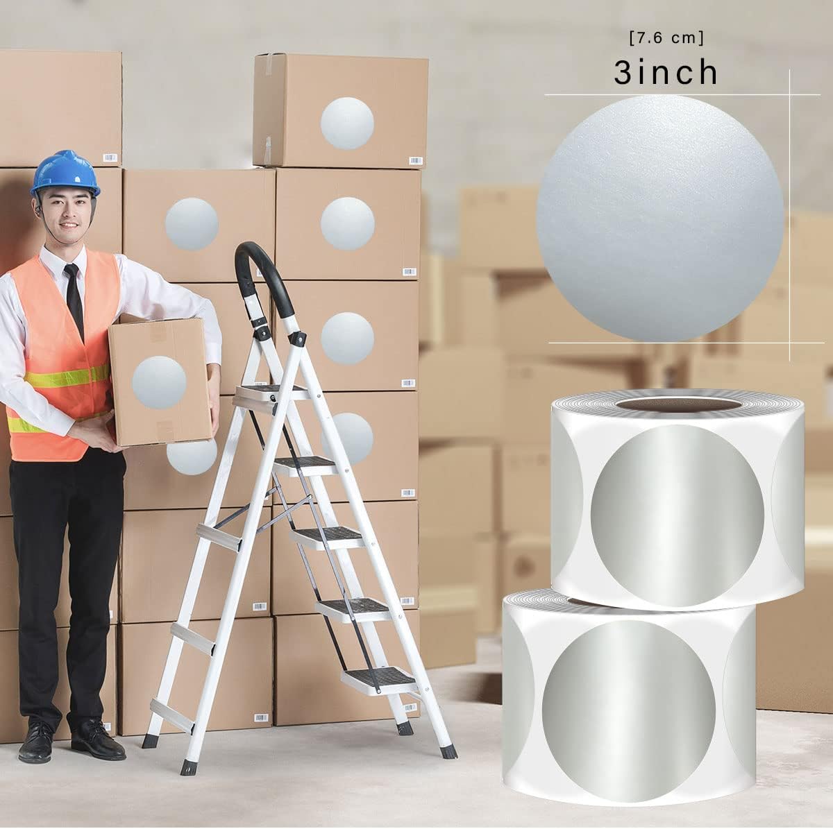 PARLAIM 3 X 3 inch Color Code Dot Stickers, 500pcs 3" Silver Round Color Coding Circle Labels per Roll in Dispenser Box for Inventory Storage Moving Box