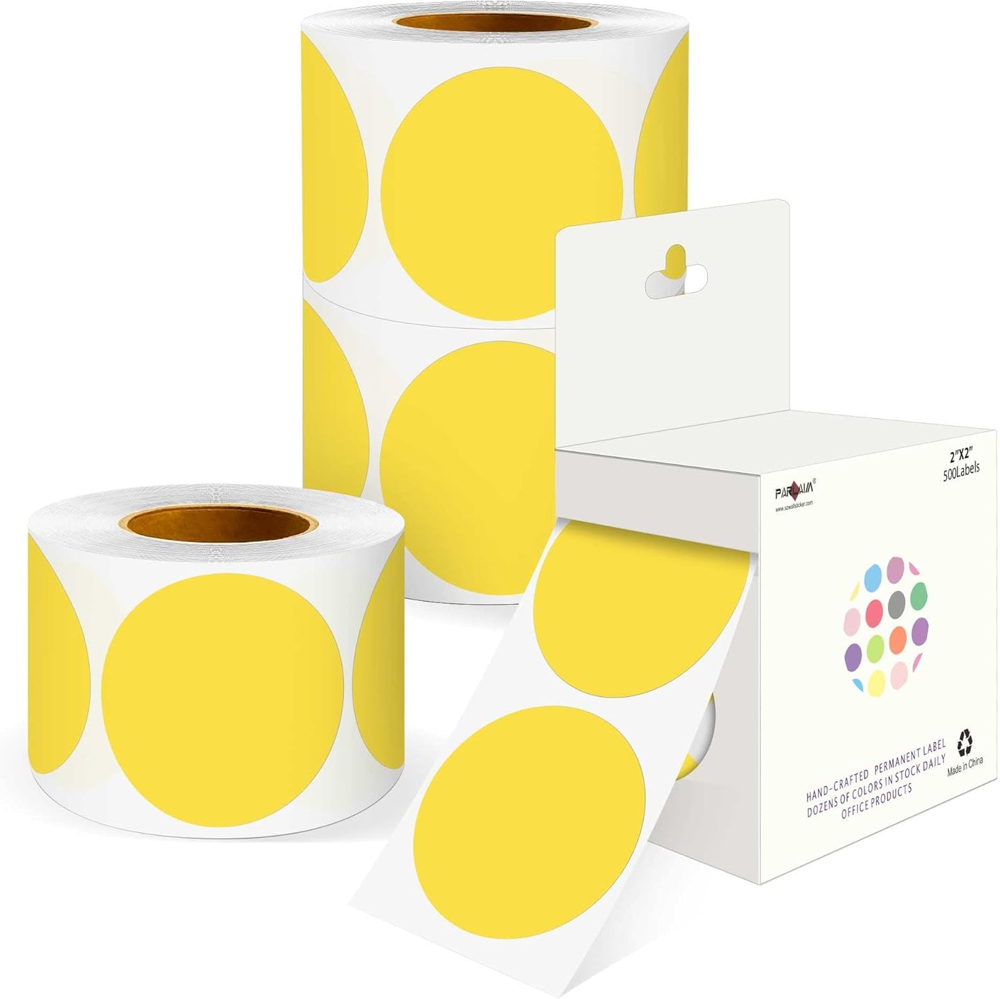 PARLAIM 2 inch Round Color-Code Dot Sticker Labels, 4 Rolls 2000 Adhesive Label Pack in Dispenser Box, Yellow