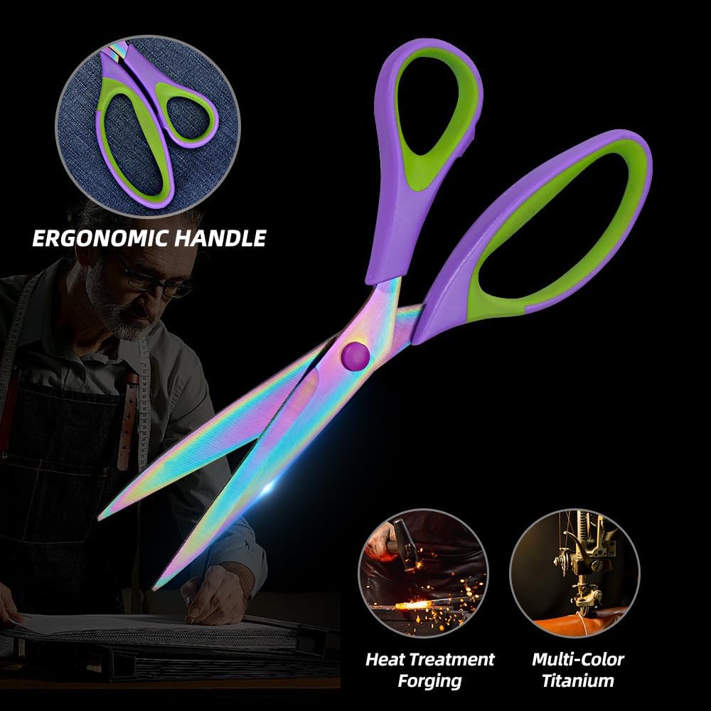 Titanium Coating Sewing Scissors Bundle, Professional Fabric Scissors Set, Ultra-Sharp Stainless Steel Blades, Ergonomic Handle, Great for Tailor, Embroidery, Craft, 9.1"/8.4"/5.5"/4.4"