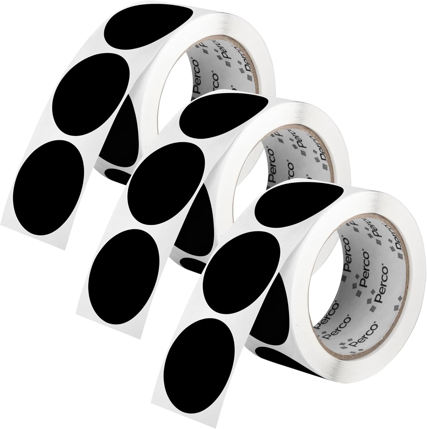 Perco Black 2-Inch Round Circle Dot Sticker Labels - Multi-Roll Pack (3 Rolls, 500 Labels Each) - Permanent Adhesive, Vibrant Colors, Strong Hold - Perforated for Easy Use - Made in USA