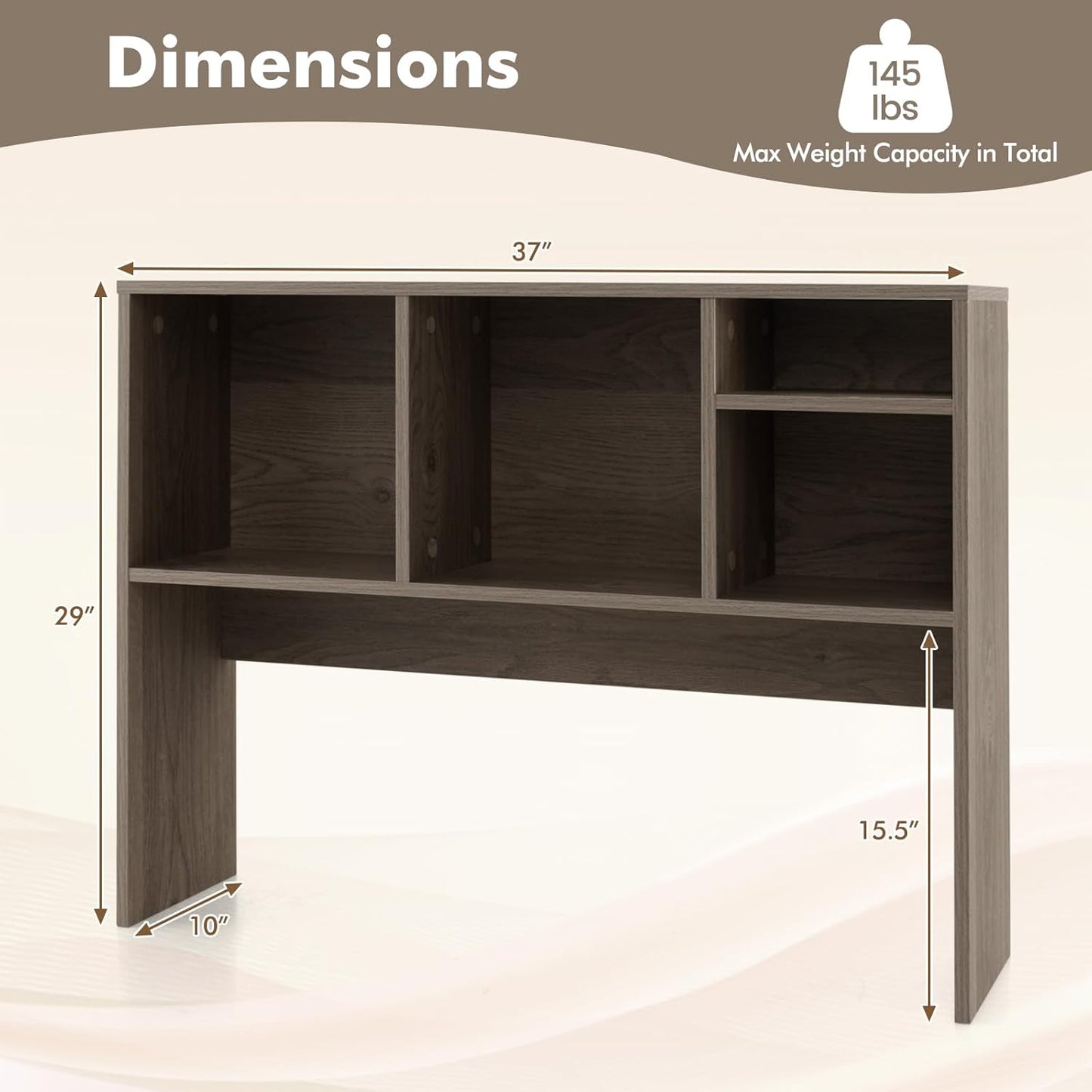 Tangkula Desktop Bookshelf, Countertop Storage Hutch with 4 Shelves for Computer Desk, Desktop 2-Tier Display Rack, Multipurpose Wood Desk Hutch Storage Organizer for Dorm Office Home