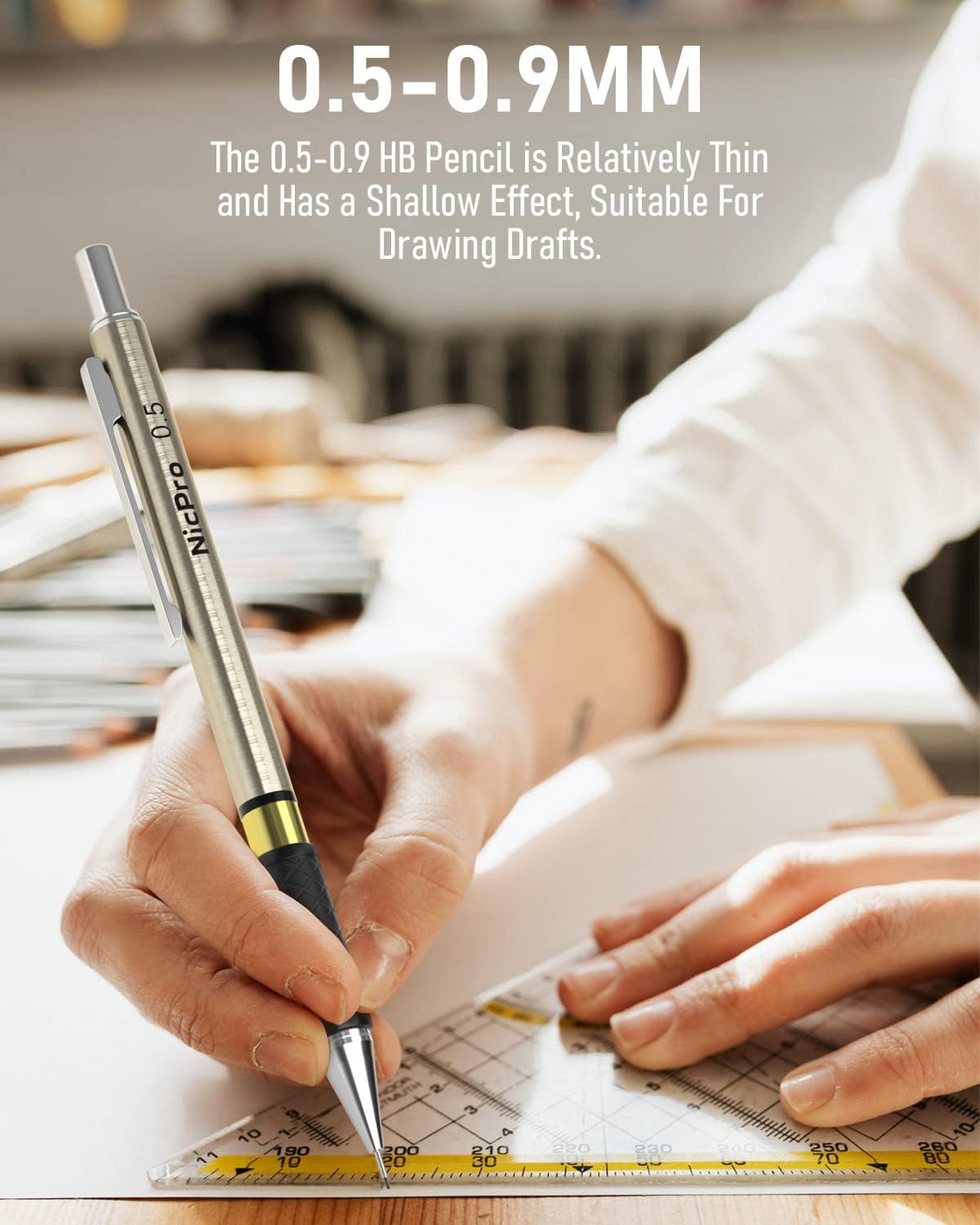 Nicpro 30PCS Art Mechanical Pencils Set in Leather Case, Gold Metal Drafting Pencil 0.5, 0.7, 0.9 mm, 2mm Lead Pencil Holder for Sketching Drawing With 16 Tube (6b 4B 2B HB 2H 4H Colors) Lead Refill