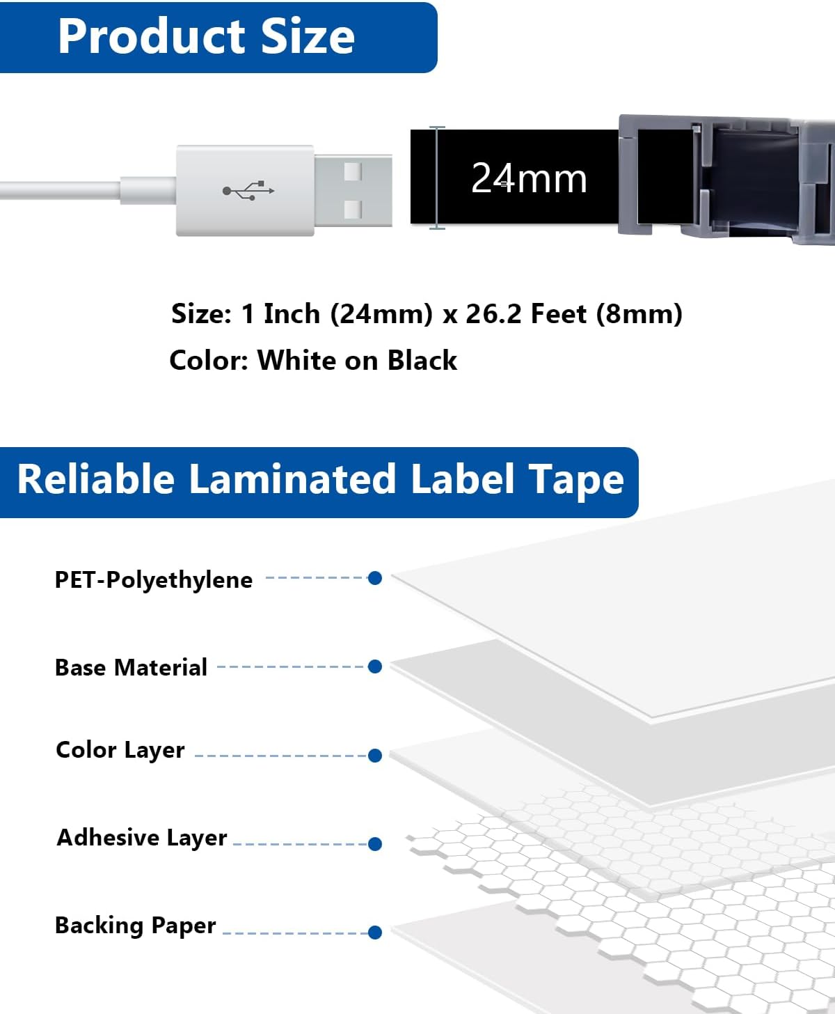 24mm 0.94 Laminated White on Black Compatible with P Touch Label Tape TZe-355 TZe355 TZ355 Refills for Ptouch PT-D600 PT-D600VP PT-D610BT, 1 Inch x 26.2 Feet, 3-Pack