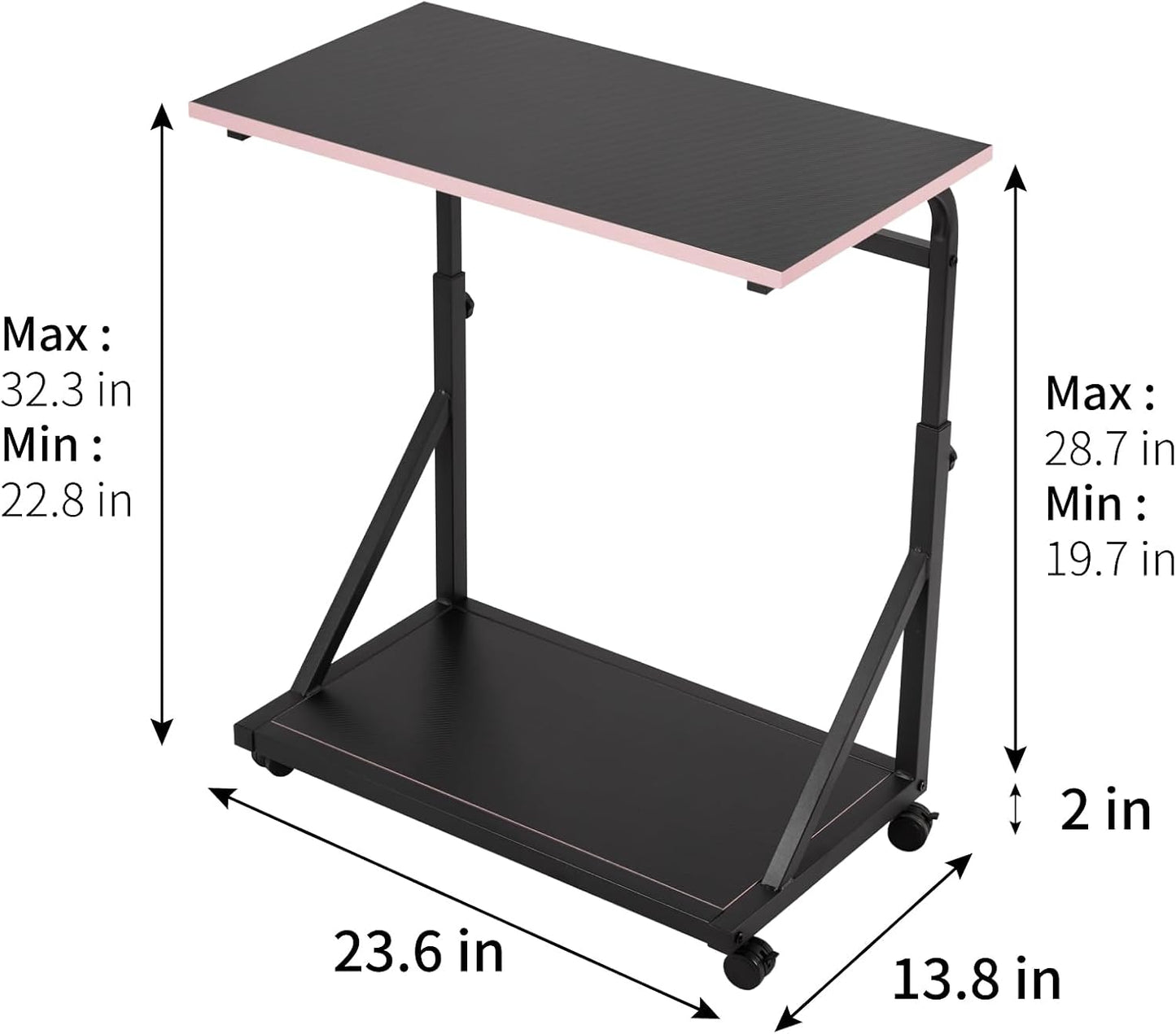 Ergonomic Height Adjustable Computer Tower Stand, 2-Tier CPU Holder Cart Under Desk, PC Floor Stand for Office Gaming Black and Pink