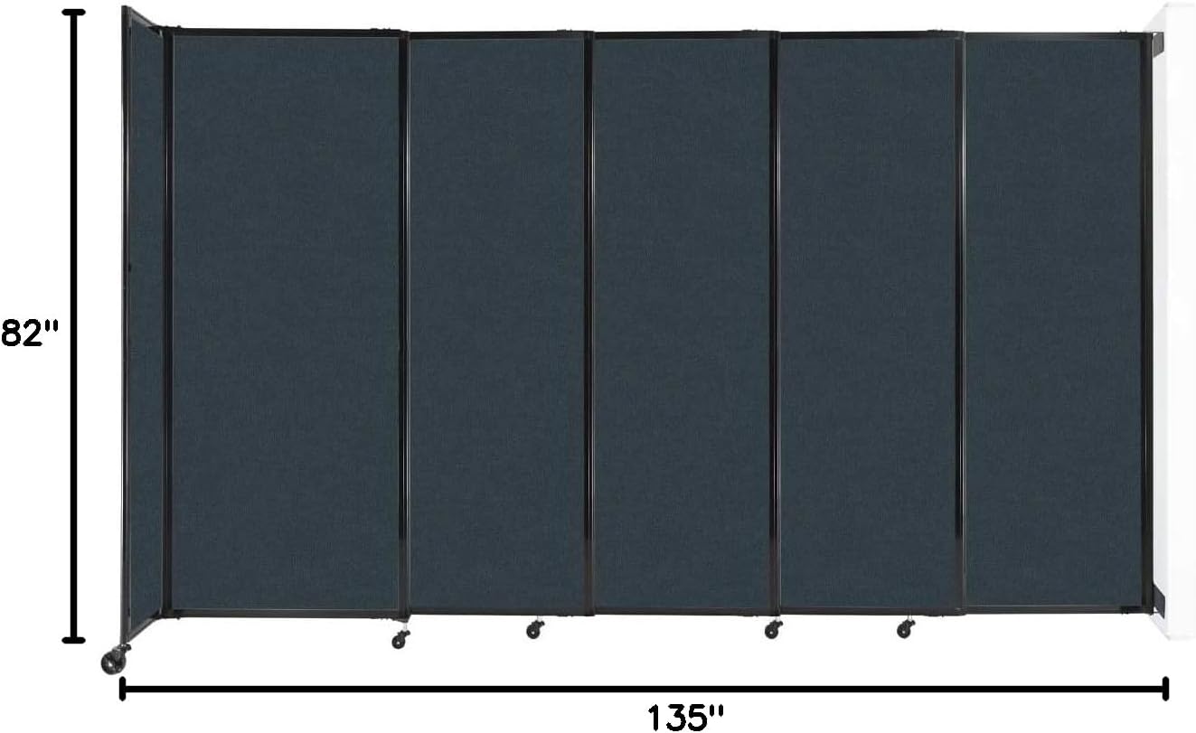Wall-Mounted Sliding StraightWall Room Divider | Adjustable Widths | Locking Wheels | Room Separator | Up to 11'3" Wide x 6'10" Tall Blue Spruce Fabric Panels