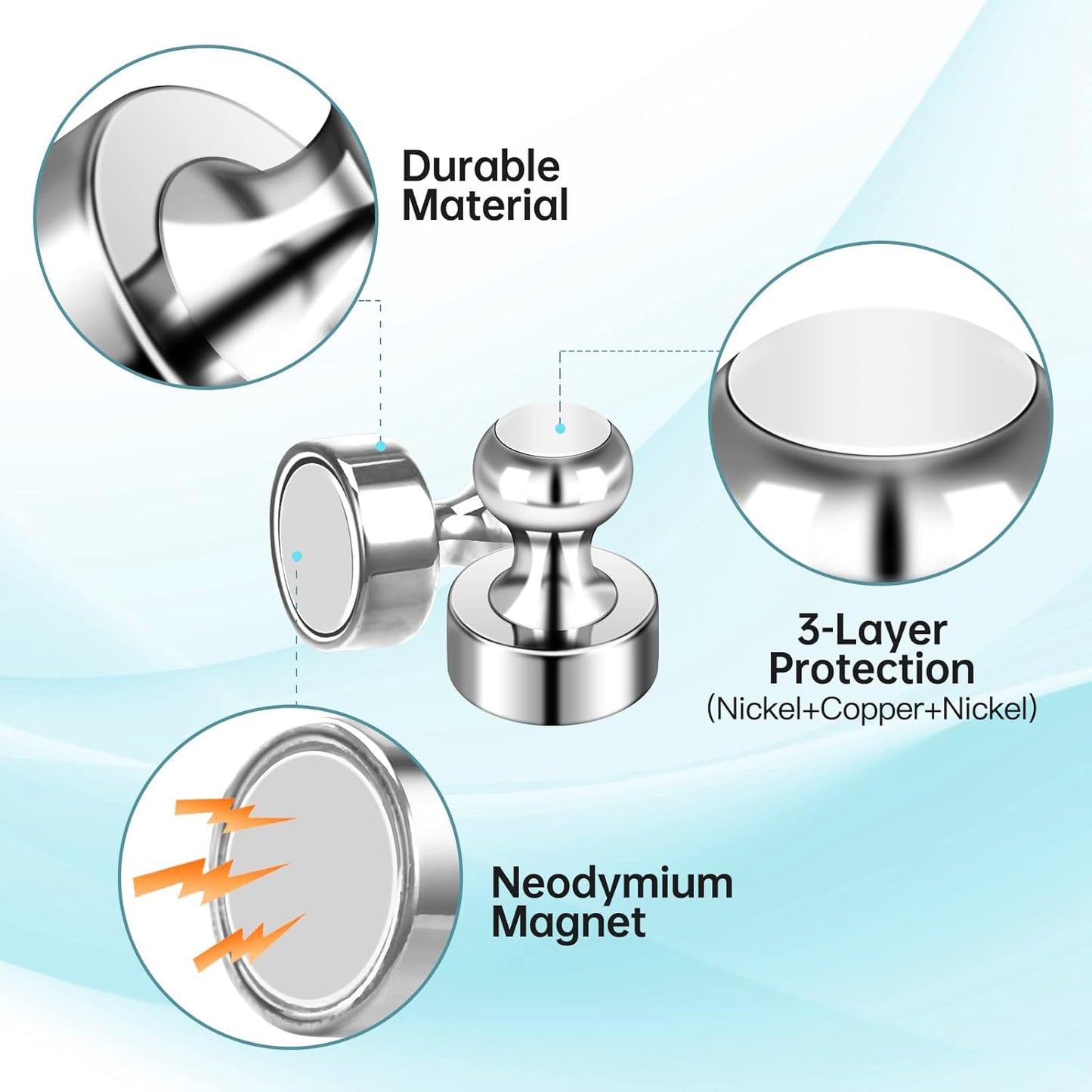 Pack of 8 Magnets for Whiteboard Fridge Magnets Strong Silver Push Pin Magnets Small Refrigerator Magnets for Classroom School Office Adults