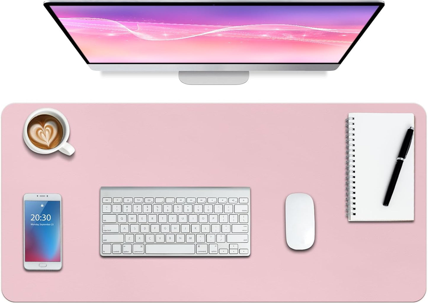 Boutilon Leather Desk Pad Protector,Non-Slip Mouse Pad,Laptop Desk Pad,Office Mouse Mat,Waterproof Leather Desk Blotter,Desk Writing Pad for Office and Home (S-Light Pink,24"x 14")