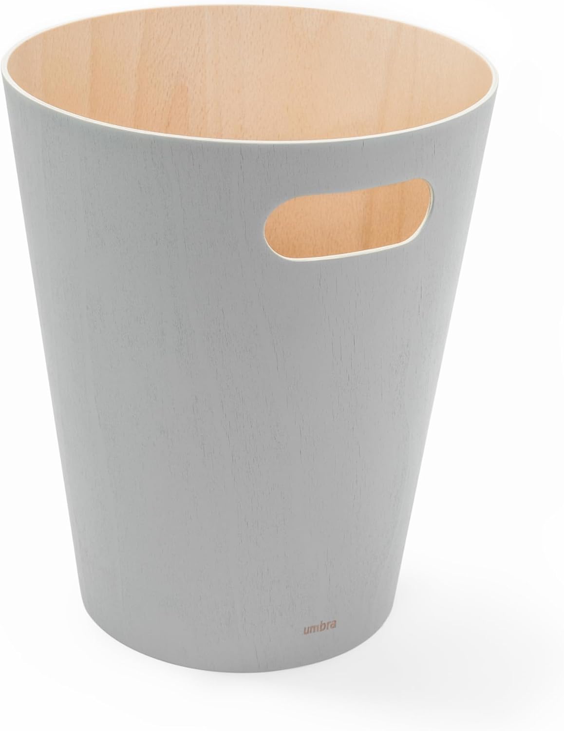 Umbra Woodrow, 2 Gallon Modern Wooden Trash Can Wastebasket or Recycling Bin for Home or Office, Grey (082780-918)