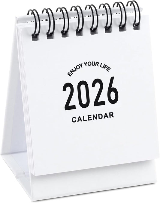 Mini Desk Calendar 2025-2026 - Small Desk Calendar Runs from July 2025 to Dec 2026, Monthly Calendar 250gsm Thick Paper Twin-Wire Binding with Stickers for Home Office School (Mini white)