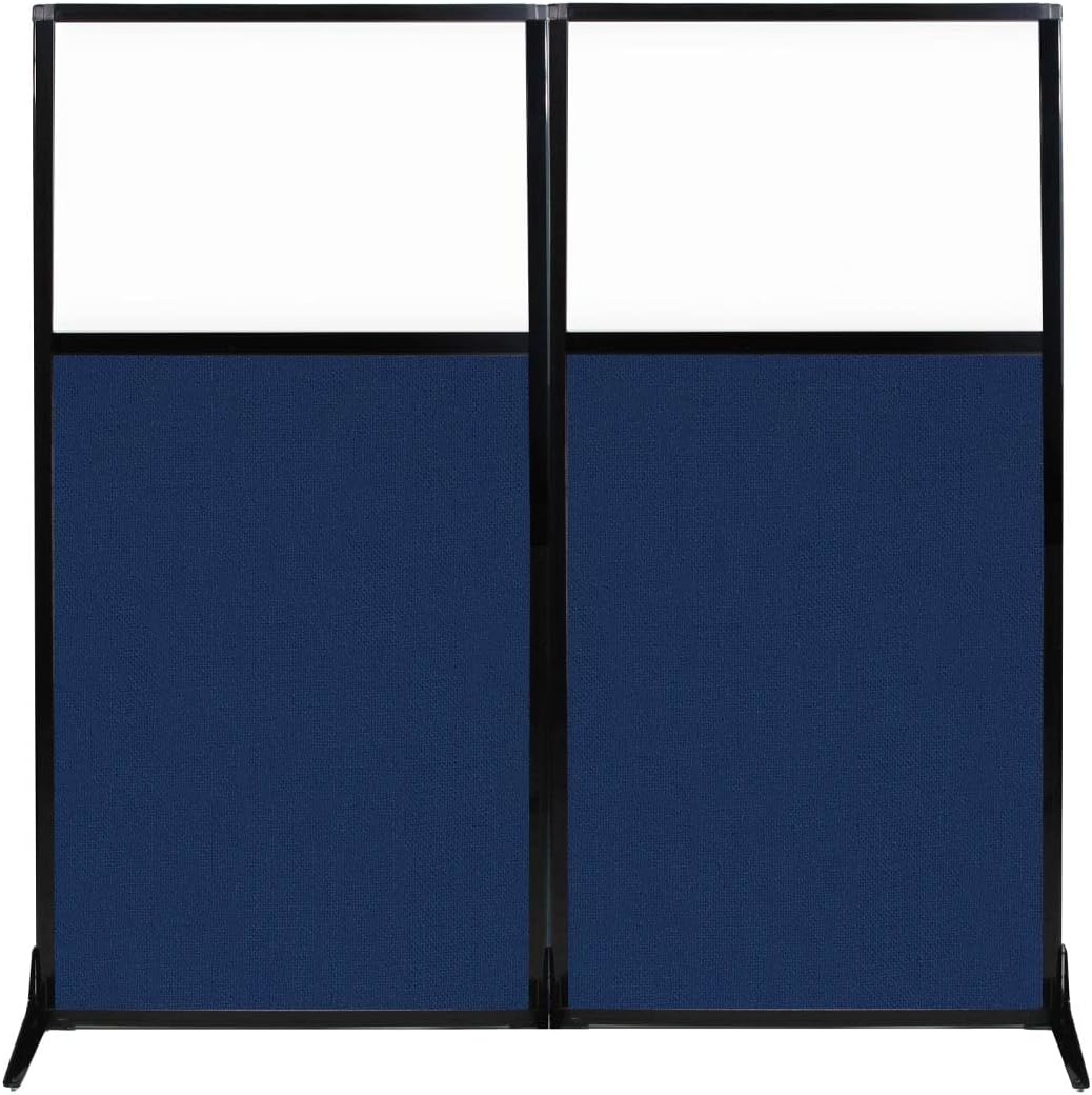 Versare Workstation Partition | Portable Wall Divider | Modern Office Cubicle | Free Standing Privacy Screen | Flexible Work Space | 66" x 70" W/Window, Navy Blue Fabric Panels