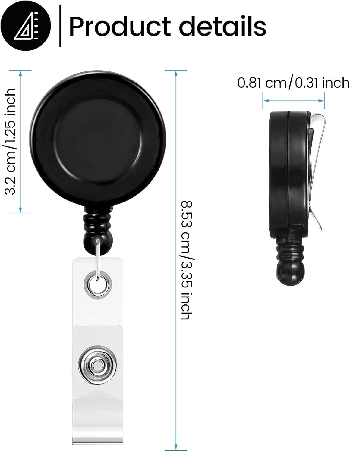 Zonon 100 Pcs Retractable Badge Reel Clips ID Card Holder Reel with Metal Belt Clip for Hanging Cards Key Chains, Name Badge Holders for Nurses Teachers Students(Black)