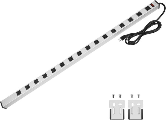 Heavy Duty Power Strip - 16 Outlet Large Metal Industrial Power Strip, 15FT Cord, 15A, 125V, 1875W (Silver)