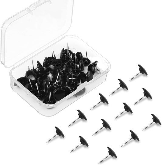 Lunies 100 PCS Black Plastic Push Pins, Thumb Tacks for Wall, Wall Pins for Hanging, Standard Plastic Head and Steel Point Push Pins for Cork Board