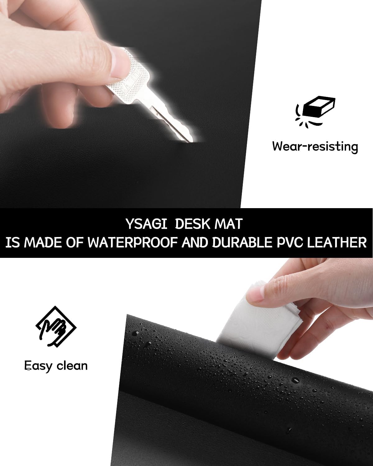 YSAGi Non-Slip Leather Desk Pad Long Size, Waterproof Laptop Computer Desk Keyboard Mat, Table Protector Blotter Mat, Large Mouse Pad for Office/Work/Home/Decor(Black, 47" x 17")