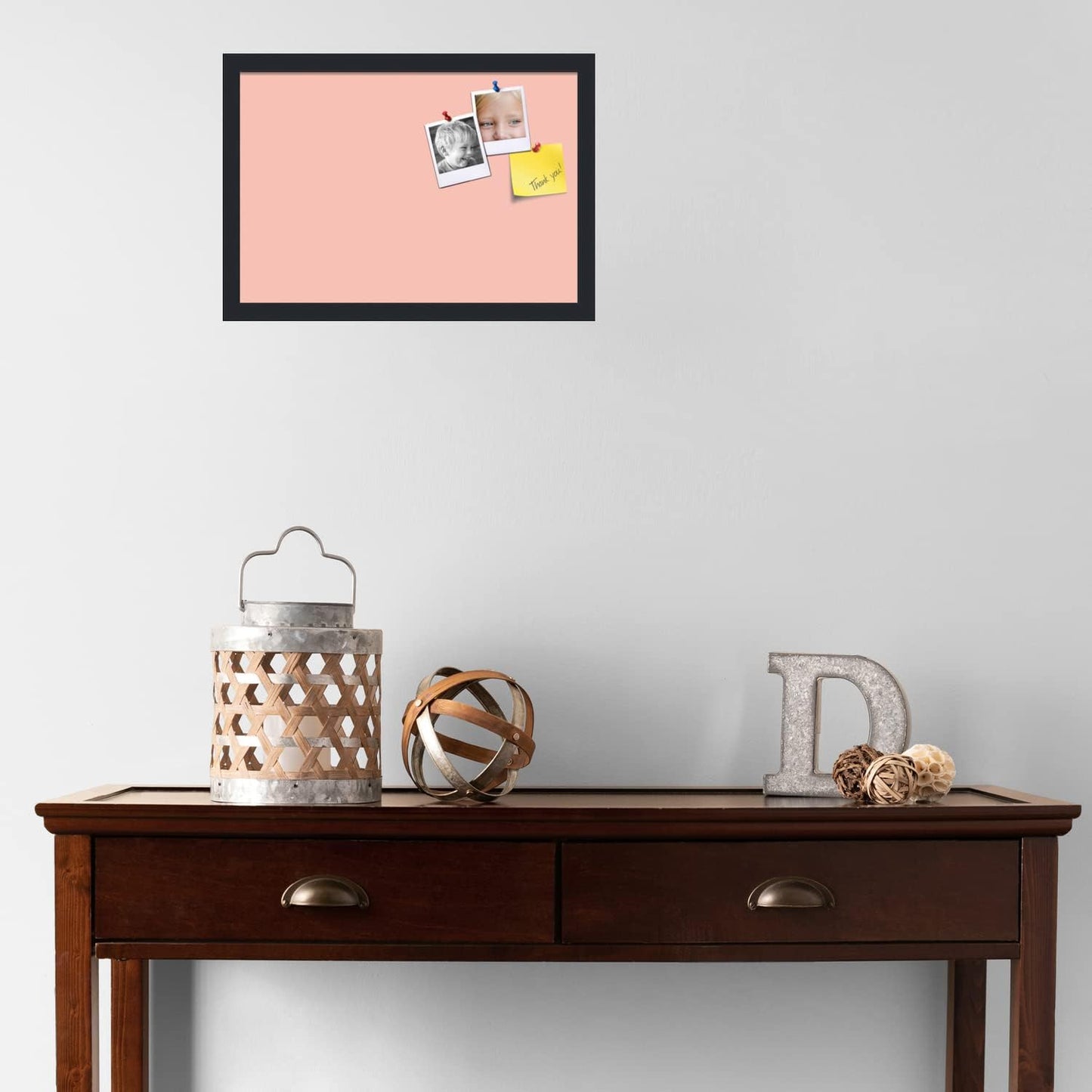 PinPix 19x13 Inch Cork Bulletin Board. This Decorative Framed Pin Board Comes with Pink Pastel Design and a Satin Black Frame. Ideal for Home Office Decor or Message Board (PinPix-1813)
