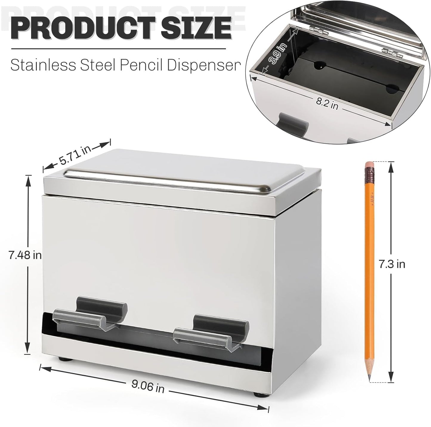 Stainless Steel Pencil Dispenser/Pen Holder for Classroom Home Restaurant for Bulk Pencils Storage/Unwrapped Drinking Straws Storage (Silver)