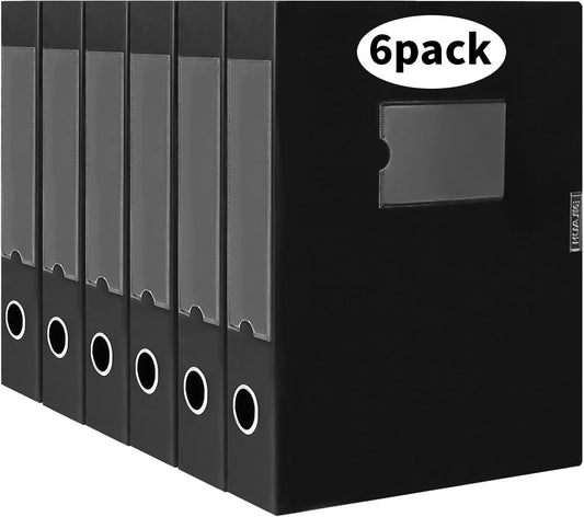 Plastic File Box Archive Storage Case with Lid, 12.2" × 9.4" × 1.6", Letter & A4 Paper, Office Document Organizer Case (Black, 8)