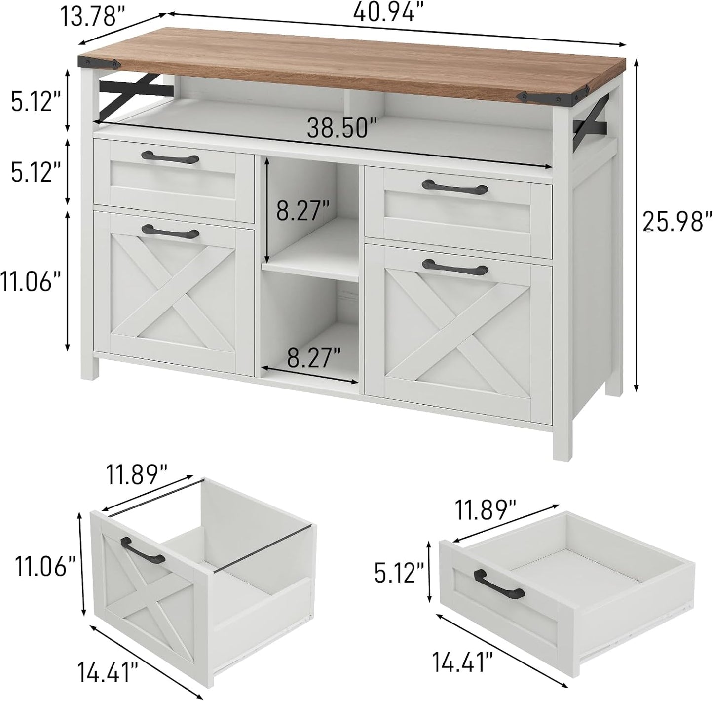 Farmhouse Filing Cabinet with Adjustable Shelf for Home Office, Lateral File Cabinets 4 Drawers with Open Storage Shelf, Filing Organization Storage Cabinets for Hanging Files Letter/A4.