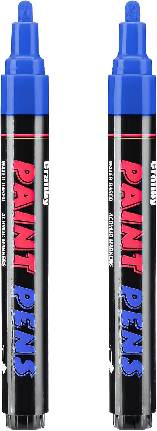 Blue Paint Pens Paint Markers - 2 Pack Permanent Quick Dry Waterproof Marker Pens for Rocks Wood Fabric Plastic Canvas Glass Mugs Metal Tire Stone