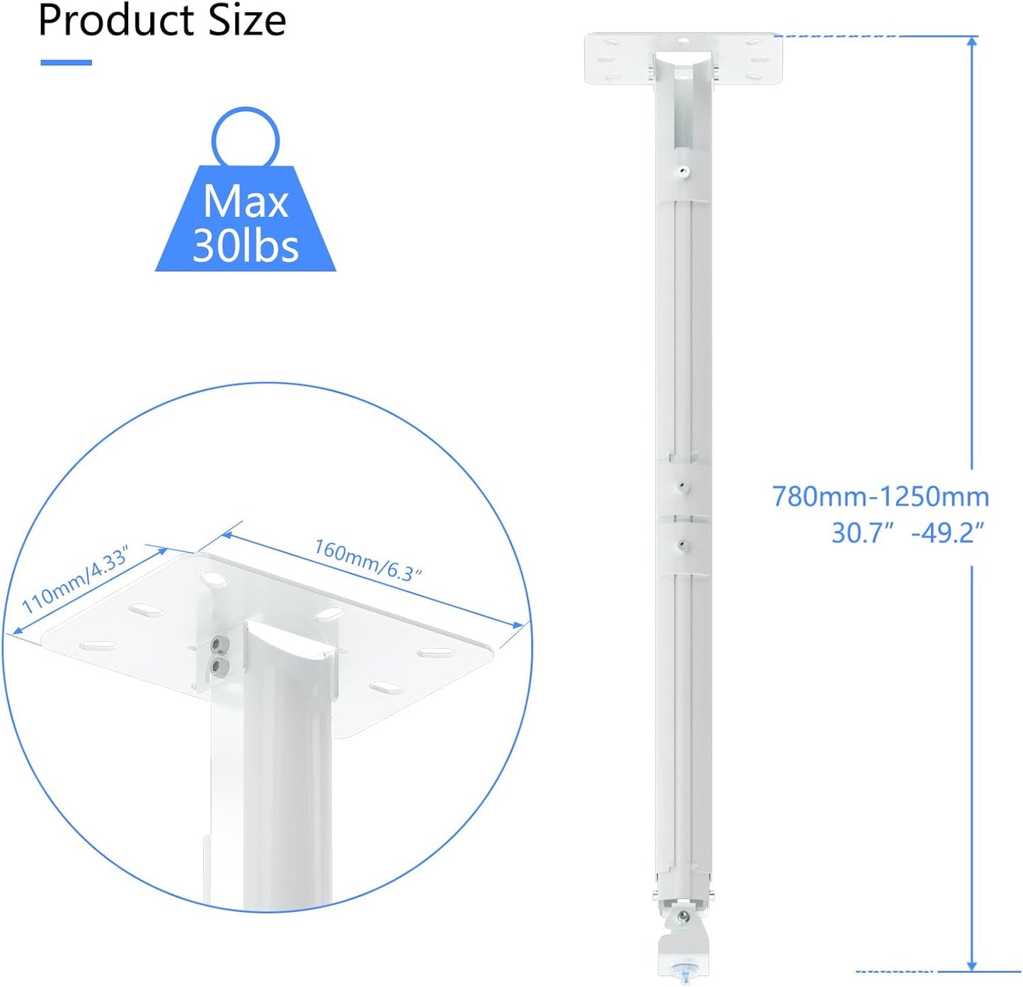 suptek 49inch Extended Mini Projector Ceiling Mount Adjustable Wall Mount with Thread Adapters for Projector DVR Camera (PR05LMINIW)