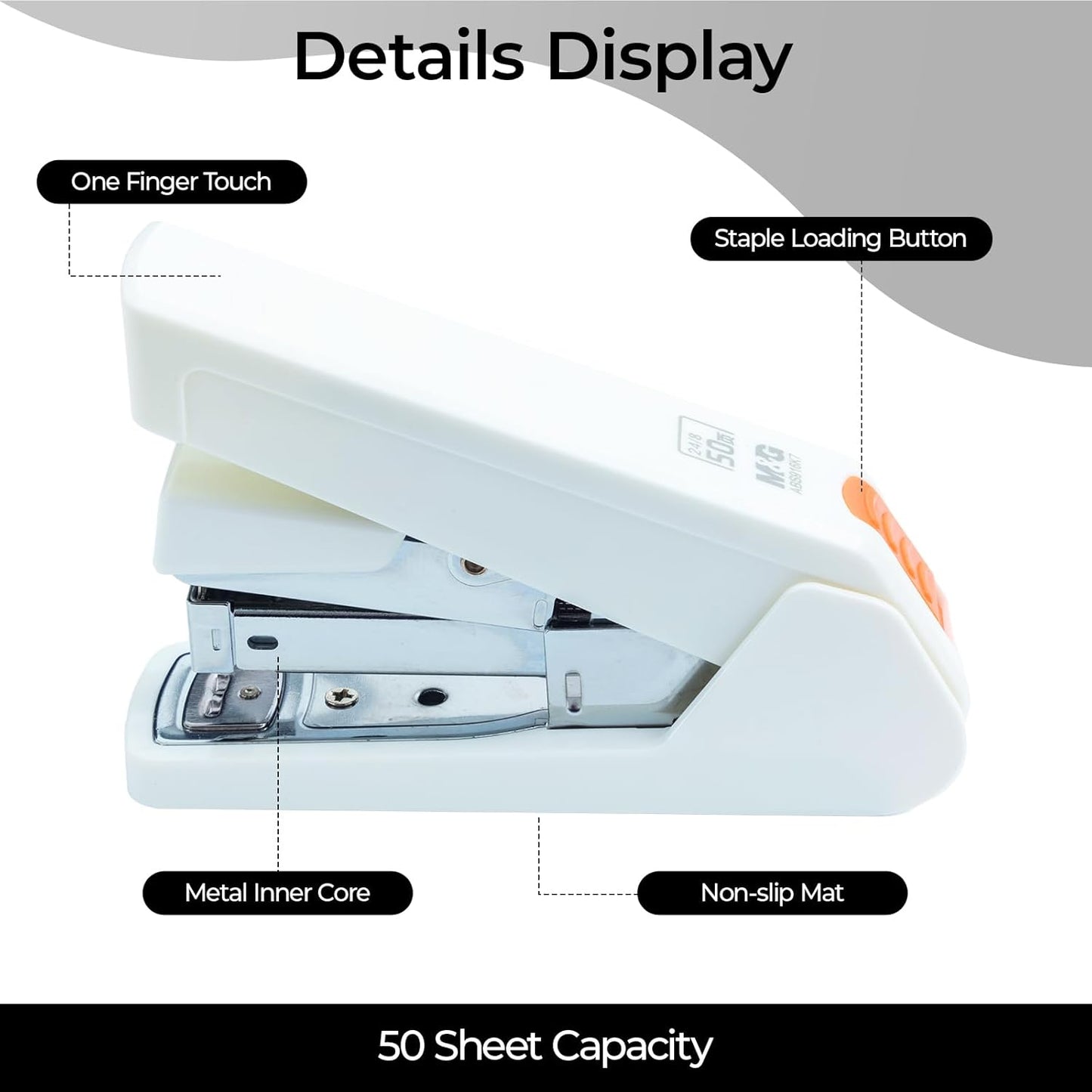 M&G Effortless Stapler 50 Sheet Capacity One-Touch Stapling, Heavy Duty Desktop Stapler Includes 1000 Staples and Remover, Portable Handheld Staplers for Home & Office (White)